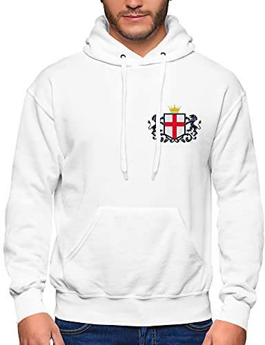 England Hoodie for Men Football 2021 Rugby Cricket Supporters Hooded Sweatshirt Embroidered Badge Crest Flag Lions, M, White