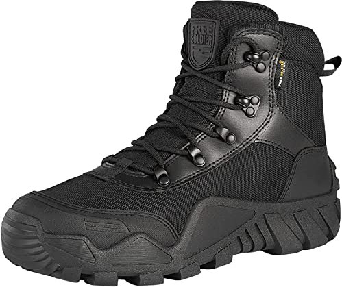 FREE SOLDIER Botas de Caza para Hombres Medio Alto Zapatos Botas Militares de Combate de Tiro Alto con Cordones Ligeros para Todo Terreno para Montaña Trekking(Negro 44EU)