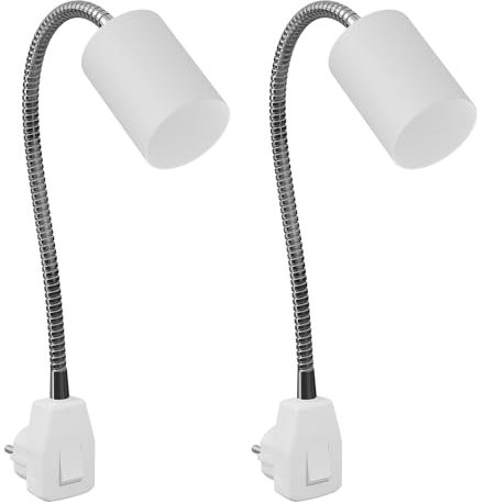 ledscom.de 2 Stück Steckdosenleuchte/Leselampe WAIKA, Schwanenhals, Schalter, weiß, 1x GU10 max. 60W