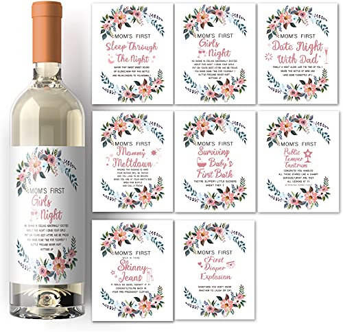 SUPERDANT 16 Hoja/Juego Baby Shower Fiesta Vino Botella Etiqueta Pegatinas Botella Decoración Etiqueta Vino Decoración Papel Revestido para Cumpleaños Celebración Fiesta Decoración