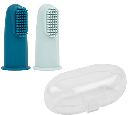 Nattou Set di 2 spazzolini da denti per bambini blu petrolio e blu acqua
