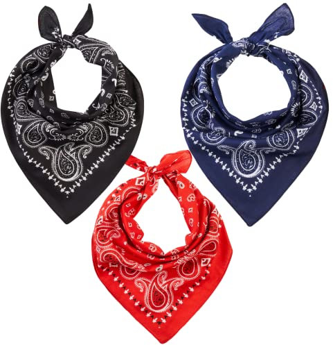 LOVARZI Set aus 3 Bandanas Baumwolle für Männer & Frauen - Schwarz, Navy Blau & Rot