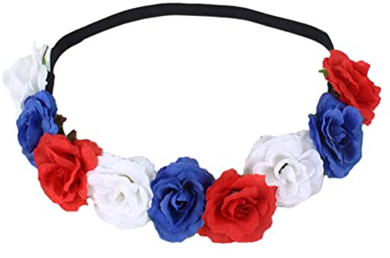 Fashion Flower Garland Headband, Red Blue White Headdress British Hairband, Union Jack Headband Flower Hairband Party Costume Dress Up Hair Accessories For Queen Platinums Jubilee Decorations 2022