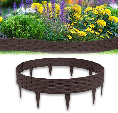 Froadp Rattan Optik Beeteinfassung Rasenkante Set, 100cm Beetumrandungen Kunststoff Rasenkantensteine, Plastik Rasenbegrenzung Beetzaun, Beetabgrenzung Garten Palisaden (5m=5 Stück, Braun)