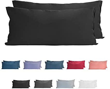 Komfortec 100% Baumwolle Kissenbezüge 2er Set 40x80 cm, Superweicher Premium Jersey Kopfkissenbezug 150 g/m², Kissenhülle, Schwarz