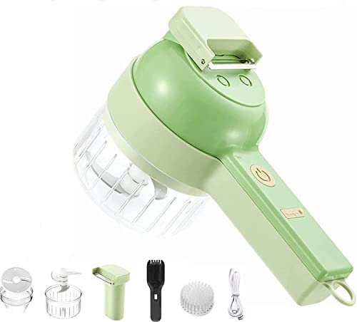 4 in 1 Handheld Chopper Vegetable Cutter Set, Electric Garlic Mud Masher, Garlic Cutter Portable Food Processor, for Garlic Pepper Chili Onion Celery Ginger Meat.