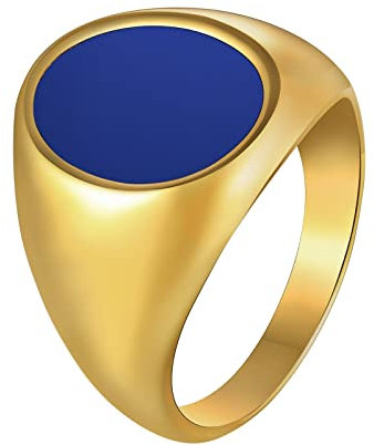 Bishilin Damen Ring Edelstahl, Ringe Personalisiert Siegelring mit Emaille Frauen Ring Gold Freundschaftsringe mit Gravur Gr.60 (19.1)