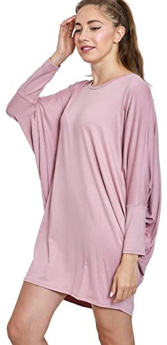 Van Der Rich ® - Tunique Robe Manche Longue Oversize Taille Unique - Femme (Rose, TU)