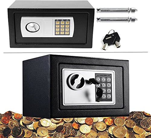 Feuerfest Tresor Elektronischer Safe Tresor Möbeltresor Für Schmuck Bargeld Sicherheit,Wasserdichter Wandtresor mit 2 Doppelstahlbolzen und 2 Notschlüssel,Zahlenschloss Stahlsafe - 8,5L