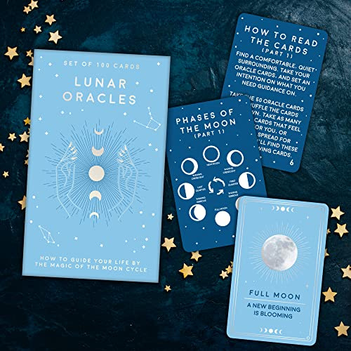 Gift Republic Lunar Oracles: Set of 100 Moon Cycle Spiritual Guidance Cards - Wiccan Moon Phase Divination Cards