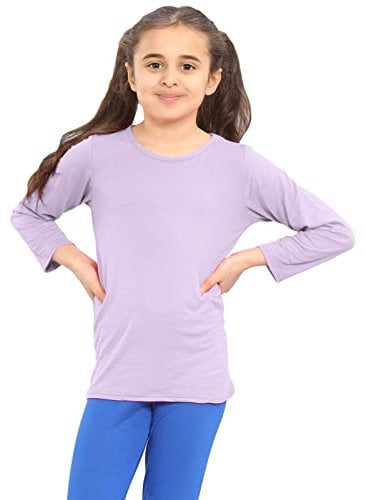 janisramone® Girls' School Shirts - Stretchy & Comfortable Round Neck Pastel Colors T-Shirts - Casual Long Sleeve Tops Lilac