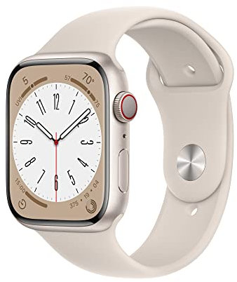 Apple Watch Series 8 (GPS + Cellular 45mm) Starlight Aluminium Case with Starlight Sport Band (Renewed)