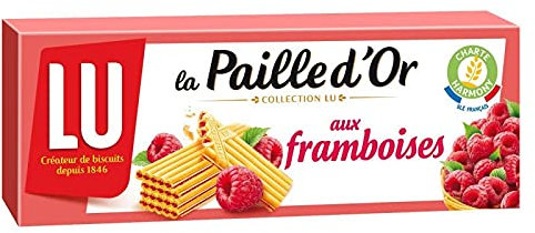 LU PAILLE D'OR - Biscuits croustillants à la framboise - 170g, idéal pour les goûters gourmands - Gaufrettes de qualité supérieure. - Lot De 4 - Vendu Par Lot