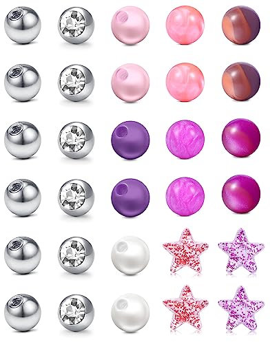 LAURITAMI Piercing Kugel 1.6mm Gewinde Ersatz Piercing Schraubkugeln Piercingkugeln für Zungenpiercing Edelstahl Plastik