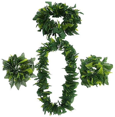 USHOBE Hawaii Girlande Grün Set Mit Stirnband Halskette Und Armbändern Für Luau Party Tropisches Kostüm Sommer Festival Dekoration