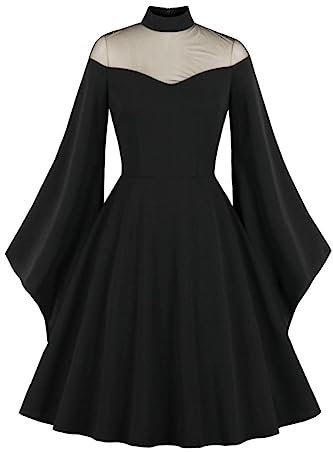 Ro Rox Feronia Swing Dress Mesh Goth Angel Sleeve Sexy Sheer, Black, M