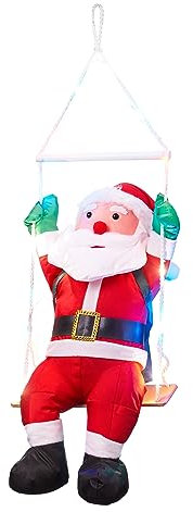 Bonetti Weihnachtsmann sitzend auf Einer Schaukel, mit 30 bunten LEDs beleuchtet, kletternder Nikolaus für Innen- und Außen (traditionell - Schaukel)
