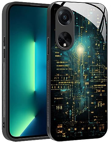 YUXING Cover per Oppo A98 5G - Abstact Art Geometry Pattern Antigraffio Vetro Back Cover, Custodia Antiurto Antiscivolo Sottile (Cyberpunk)