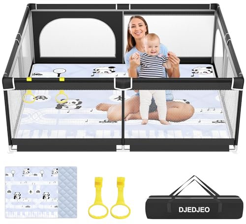DJEDJEO Baby Laufgitter mit Matte 150X180cm Laufstall Baby,Laufgitter für Kinder, rutschfeste Unterseite, Aktivitätsraum für Kinder drinnen und draußen, von 0 bis 6 Jahren