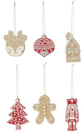 VERTBAUDET6er-Set weihnachtliche Deko-Anhänger in Lebkuchen-Optikweiß