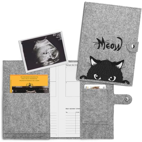 kwmobile Mutterpasshülle aus Filz - Hülle für deutschen Mutterpass mit extra Fächern - Cover Katze Meow