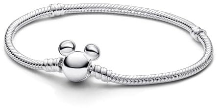 PANDORA Disney Micky Maus Verschluss Moments Schlangen-Gliederarmband mit Micky Maus Verschluss, Kompatibel Moments, Größe: 18 cm, 593061C00-18
