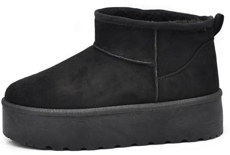 IF Stivali Stivaletti Mammut Da Donna Alla Caviglia Con Pelo Pelliccia Platform Zeppa Camoscio Sintetico P309 Nero N.38