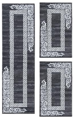 Carpetsale24 Bettumrandung Schlafzimmer 3 teilig Kurzflor Teppich Grau Bettvorleger Schlafzimmer Bettset: 2 St. 80x150 cm | 1 St. 80x300 cm - Flauschiger Teppich Läuferset Weich Moderne Design