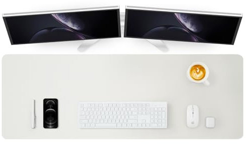 Große Schreibtischunterlage, 120 x 43 cm, rutschfeste PU-Schreibtischunterlage für Büro und Zuhause, ideal für große Mauspads und Schreibtischunterlagen auf dem Schreibtisch (Weiß)