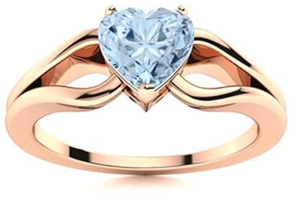 0,75 ctw herzförmiger Aquamarin 925 Sterling Silber Solitär-Ring mit geteiltem Schaft für Damen Roségold Vermeil, 49