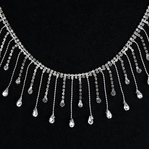 2 Yards Strass Quaste Kette, Kristall Strassband Silber, Diamant Fransen Band, Kristallquaste für Nähen DIY Tasche Kleidung Hochzeitskleid Dekoration Handwerk (Teardrop-Diamanten)