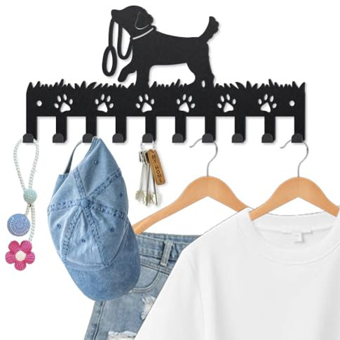 MAYJOYDIY Dog Key Holder for Wall, Dog Leash Key Hooks Wall Mounted with 10 Hooks, 25×12cm, Animal Paw Coat Racks for Hallway Office Kitchen Mudroom Entryway