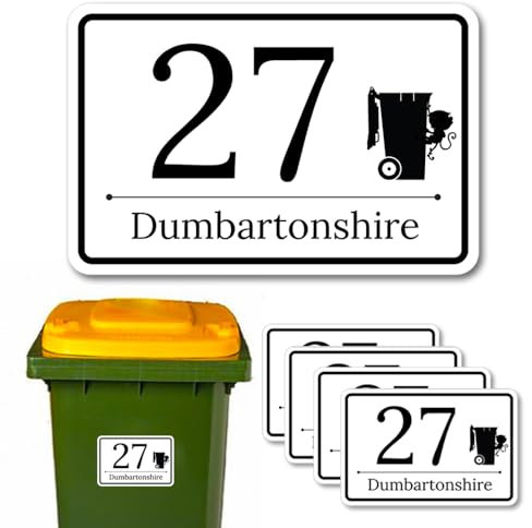 Papa Prints Pack of 4 Personalised Bin Stickers (150 x 100 mm) Waterproof Bin Numbers for Bins