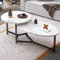 Shally Dogan Couchtisch mit 2 Ablagen Design Luxury Marmor-Effekt, eleganter Couchtisch Premium runde und ovale Platte 2 Ebenen, ideal für Wohnzimmer, Büro (weiß)