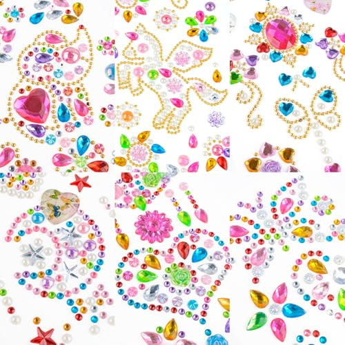 Glitzersteine Selbstklebend, 11 Blätter Strasssteine Selbstklebend Acryl Bunt Glitzer Sticker für Kinder Klebesteine zum Basteln Grußkarten Scrapbooking Textil Weihnachten Halloween Ostern