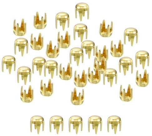 sourcing map 80Pcs Gold Round Dome Rivets, 2mm Brass Spike Studs Spots Punk Rock Nailheads Claw Beads for DIY Clothes Belt Bag Shoes Bracelet Leather Craft