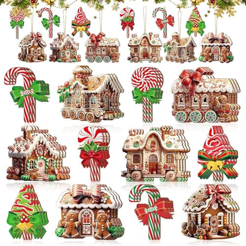 36PCS Décoration De Sapin De Noël à Suspendre, Ornements en Bois, Petits Pendentifs, Rennes, Père Noël, Auto, Suspension pour Sapin (Style-C)