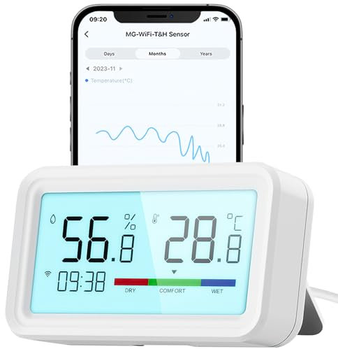 Mucek Hygrometer WLAN Thermometer, Luftfeuchtigkeitsmesser Innen, Smart Wifi Thermometer mit App Benachrichtigung und Datenspeicherung für Gewächshaus, Weinkeller