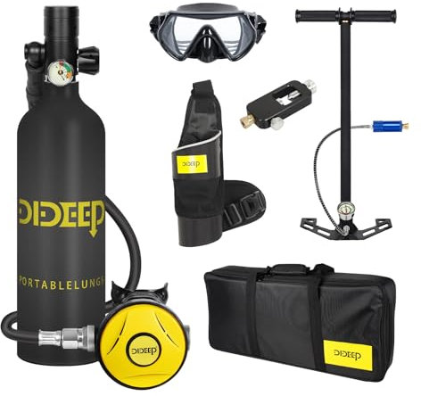 DIDEEP Kleine Tauchflasche Ausrüstung, Tauchgasflasche Sauerstoffflasche, Tauchgasflasche Atemmaske, Sport Tauchen Atemmaske (1L Kapazität, DREI Farben Set)