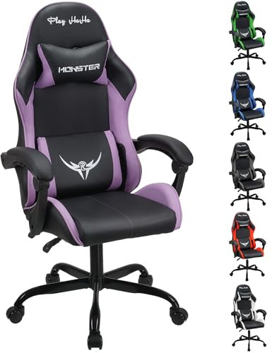 Play haha.Gaming chair Office chair Swivel chair Computer chair Work chair Desk chair Ergonomic Chair Racing chair Leather chair Video game chairs (Purple,lumbar pad)
