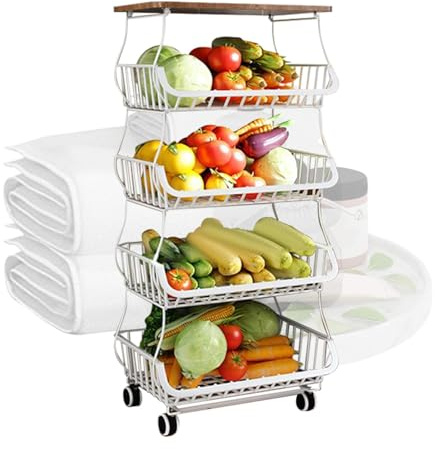 Chariot à goûter avec roulettes, chariot utilitaire roulant en métal pour légumes | Organiseur de fruits de cuisine, étagère de rangement de légumes pour cuisine, -manger, garage