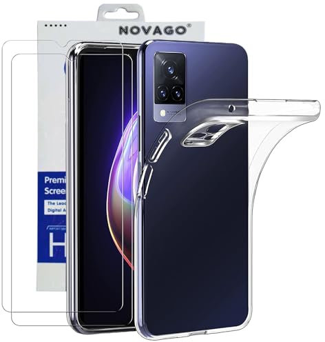 NOVAGO Compatible avec Vivo V21 5G -Pack Complet- Coque Résistante Transparente + 2 Films Protection écran Verre trempé