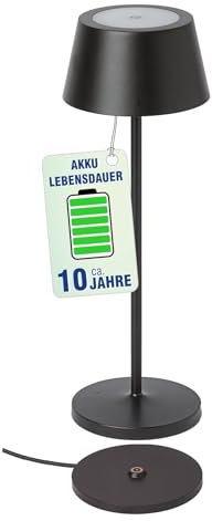MAUL Akku Tischleuchte MAULnina | Tischlampe kabellos mit langlebigem Akku | Tischlampe aufladbar bis zu 10h Beleuchtung | Lampe dimmbar für Schreibtisch, Nachttisch & Outdoor | Schwarz