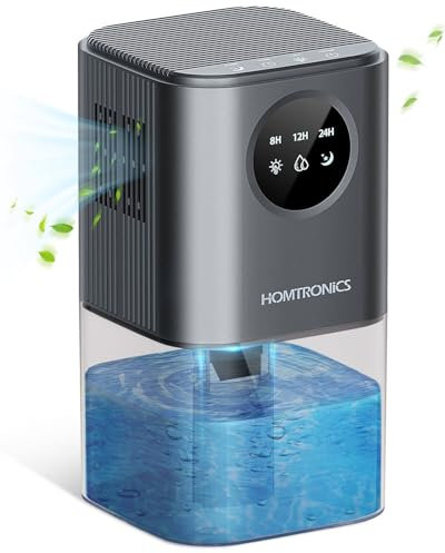 1700ML Deshumidificador Eléctrico, [Temporización] Homtronics Silencioso Pequeño Deshumidificador de Humedad con 7 Colores Luz, Apaga Automáticamente, Dehumifier pare Cuarto, Closet, Bañoz (Gris)