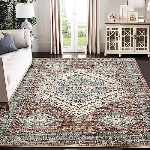 LuxFocus Waschbarer Teppich Wohnzimmer Teppich Schlafzimmer Kinderzimmer Teppich Kurzflor Großer Teppich Traditionales Design rutschfeste Bodenmatte Braun 240x340 cm