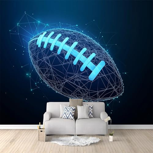 Glühender Amerikanischer Fußball 3D Fototapete Wandbild Kinderzimmer Blau 300x210 cm Wohnzimmer Tv Sofa Thema Hotel Luxus Wandmalerei Wohnkultur Wandbilder Dekor Wandbild