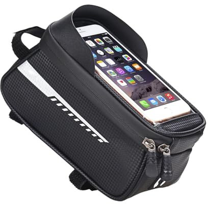 Front Frame Bag For Compartment With TPU Phone Pocket Screen Big Storage Bike Bag Phone Pouch For X/Max 11 Pro Max 8plus Below 6.5'' VrS585 (Black, 21X9X10.5cm)