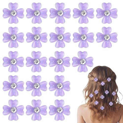 Qianyu Lot de 20 mini pinces à cheveux en forme de fleur violette avec strass - Jolies épingles à cheveux décoratives - Accessoires de cheveux pratiques pour filles et femmes