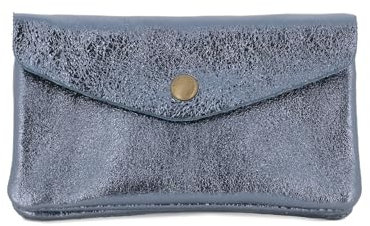Double Tree - Porte-Monnaie Femme en Cuir Véritable Irisé Élégant - Petit Portefeuille Brillant à Rabat Format Enveloppe Mi-Long - Léger et Pratique - Bleu