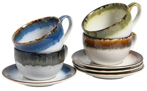 CreaTable, 24046, Serie Cascade, 8-teiliges Geschirrset für 4 Personen, Cappuccino Set aus Steinzeug, spülmaschinen- und mikrowellengeeignet, Qualitätsproduktion